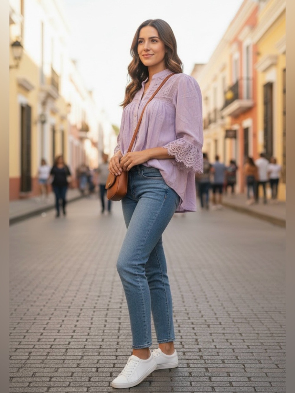 Free People Esme Button Up Lavender Lace Peasant Blouse - Picture 4 of 17